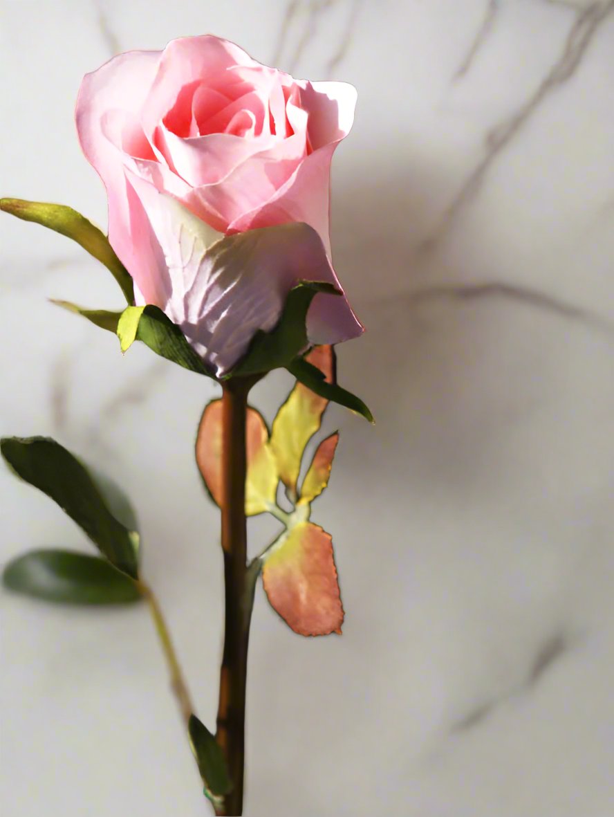 Faux Elegant Blush Pink Med  Rose Bud Stem