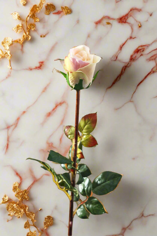 Faux Elegant Vintage Pink Med  Rose Bud Stem