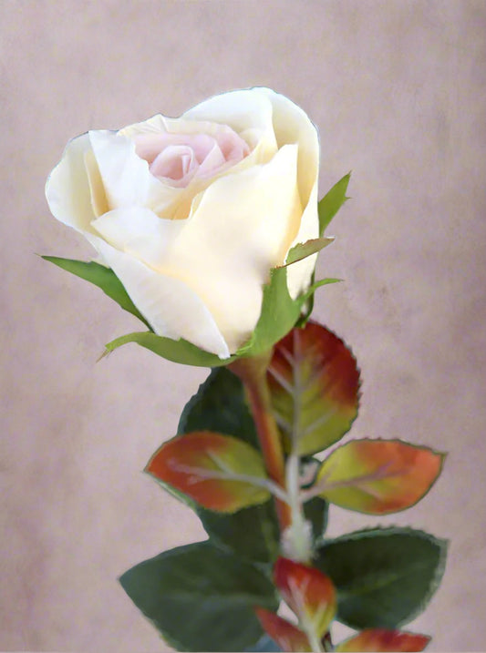 Faux Elegant Pale Apricot Med Rose Bud Stem