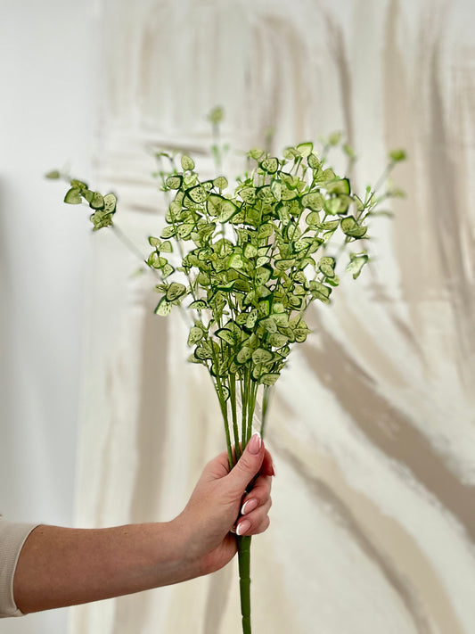 Faux Fresh Green and Cream Small Leaf Spray