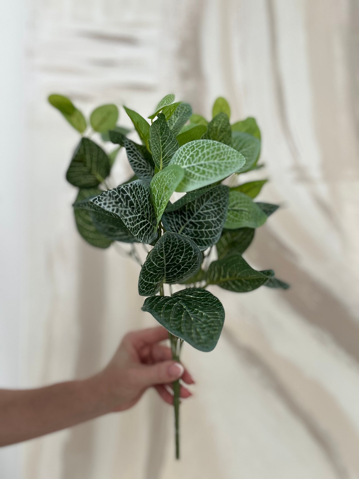 Faux Fresh Lined Green Leaves Stem