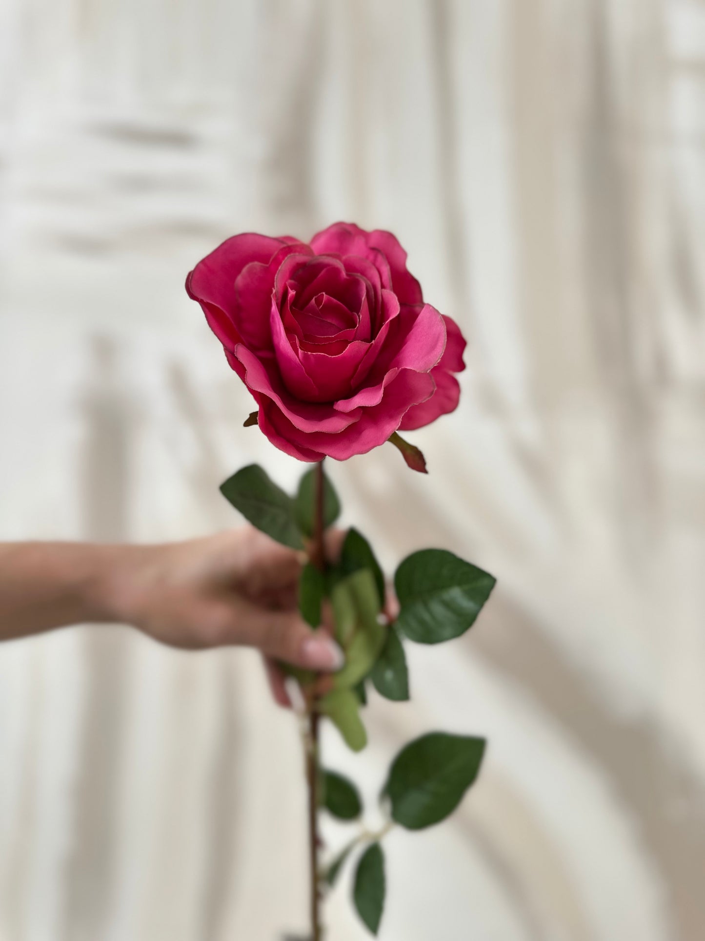 Faux Luxe Deep Pink Hybrid Tea Rose Stem
