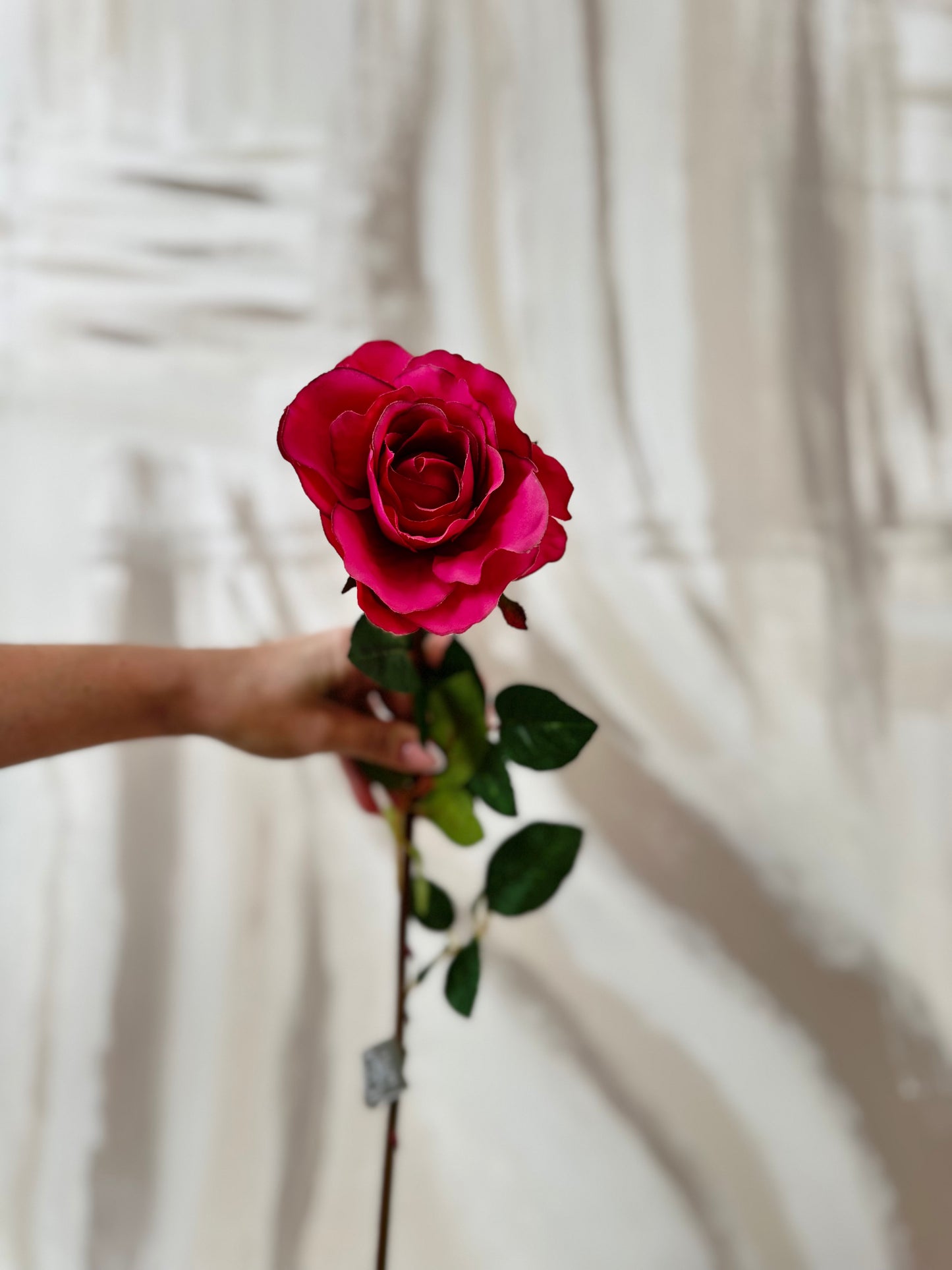 Faux Luxe Deep Pink Hybrid Tea Rose Stem