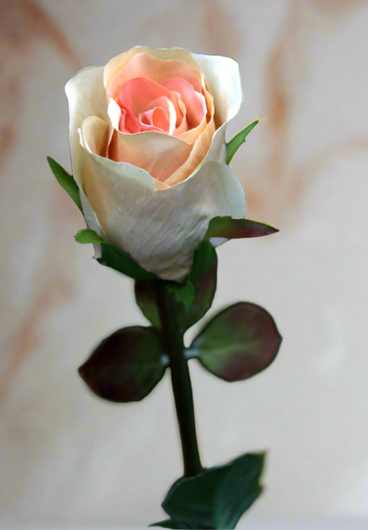 Faux Elegant Apricot Med Rose Bud Stem