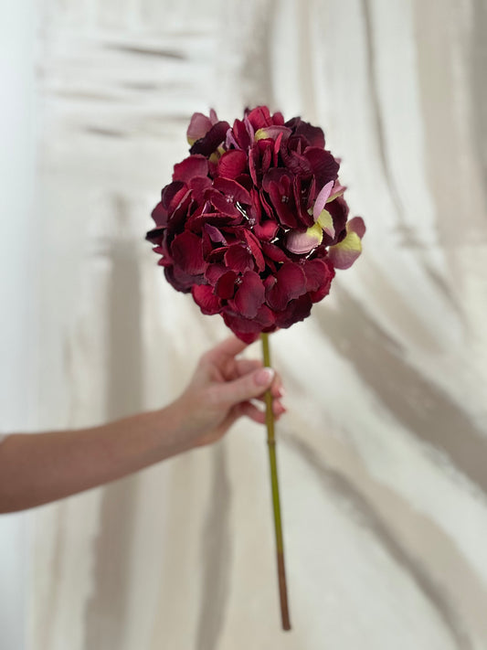 Mixed Deep Red Faux Hydrangea Medium Stem