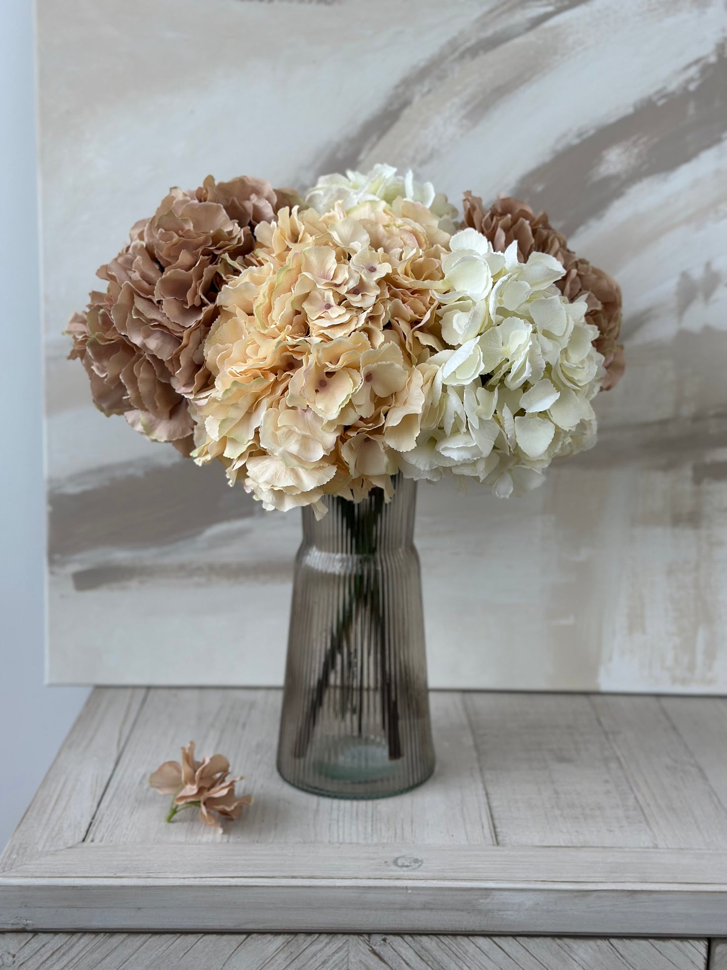 Modern Nature Cream, Brown and Gold Faux Hydrangea Arrangement