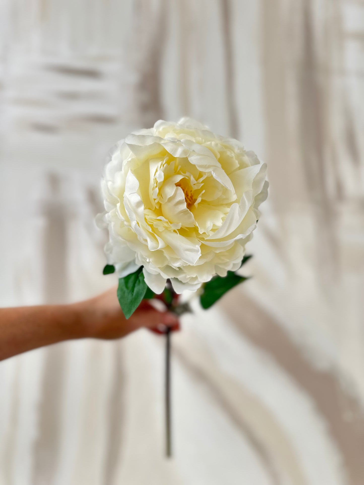 Off White Faux Peony With Small Bud Stem