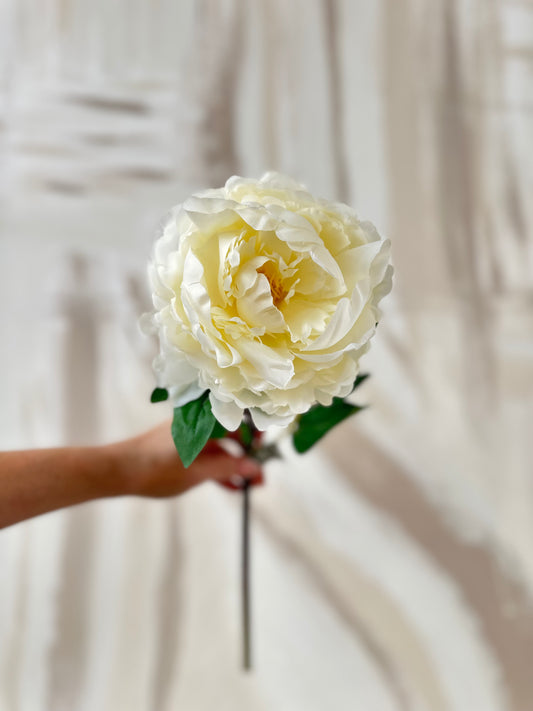 Off White Faux Peony With Small Bud Stem