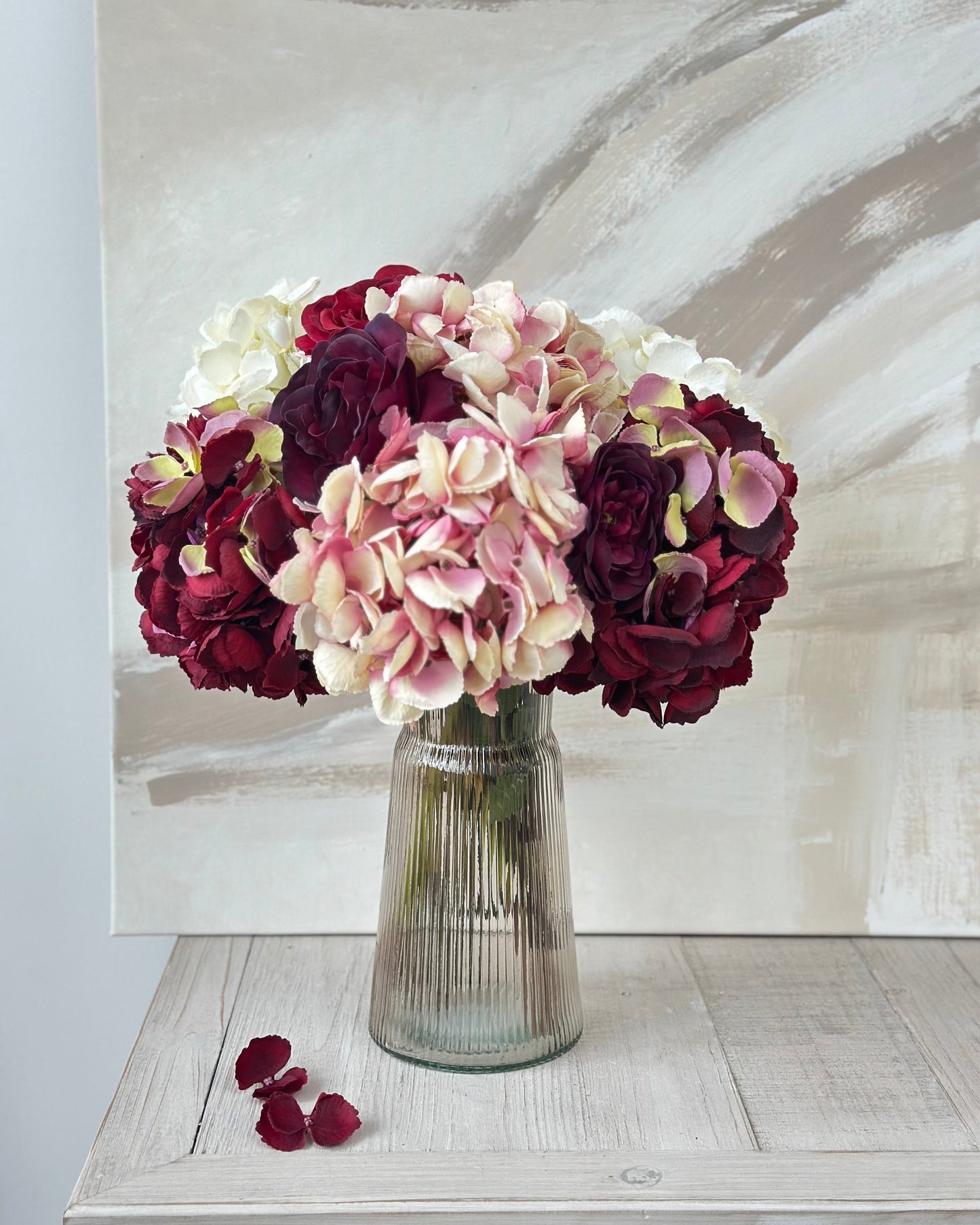Romance Red and Pink Faux Rose and Hydrangea Arrangement