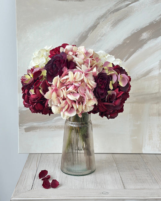 Romance Red and Pink Faux Rose and Hydrangea Arrangement