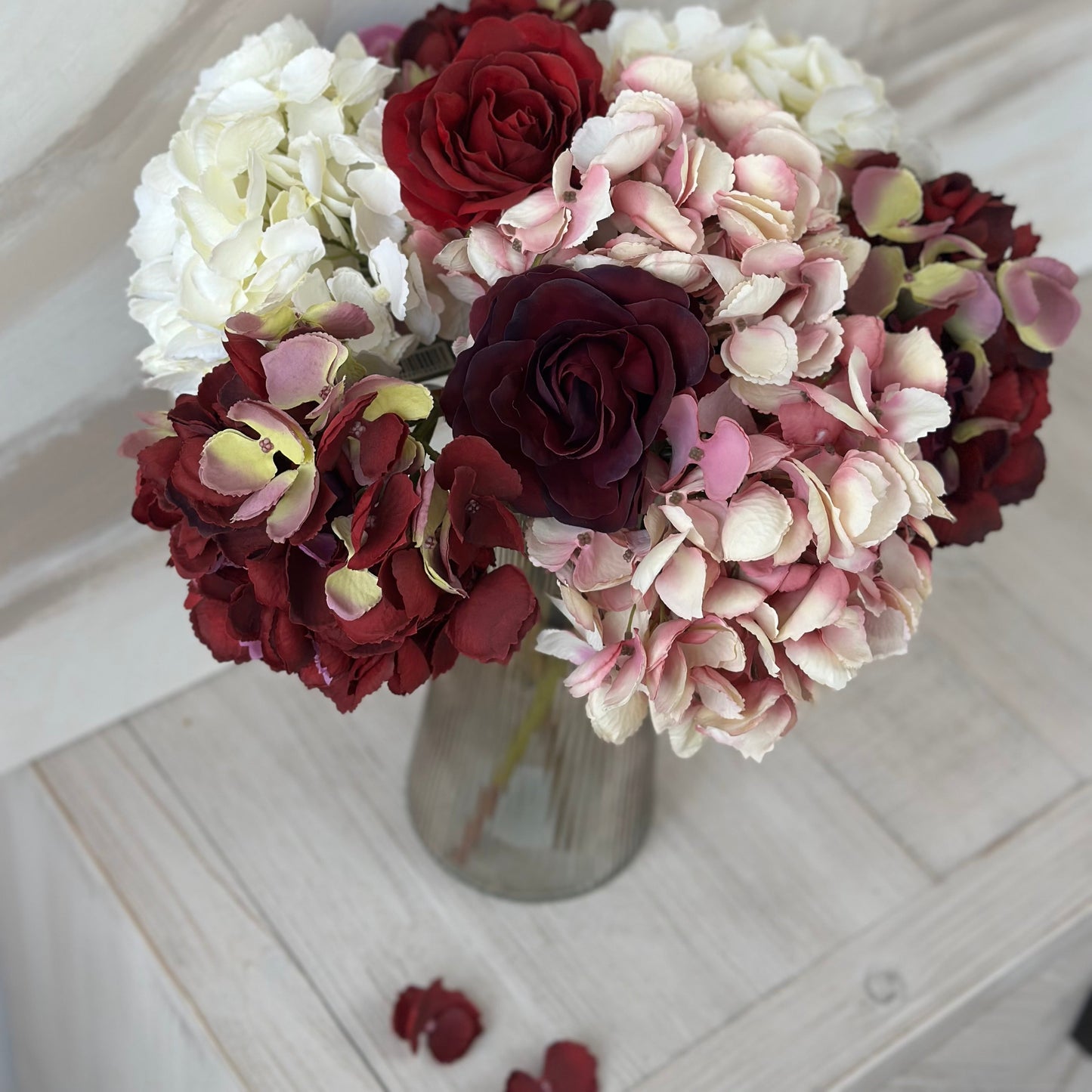 Romance Red and Pink Faux Rose and Hydrangea Arrangement