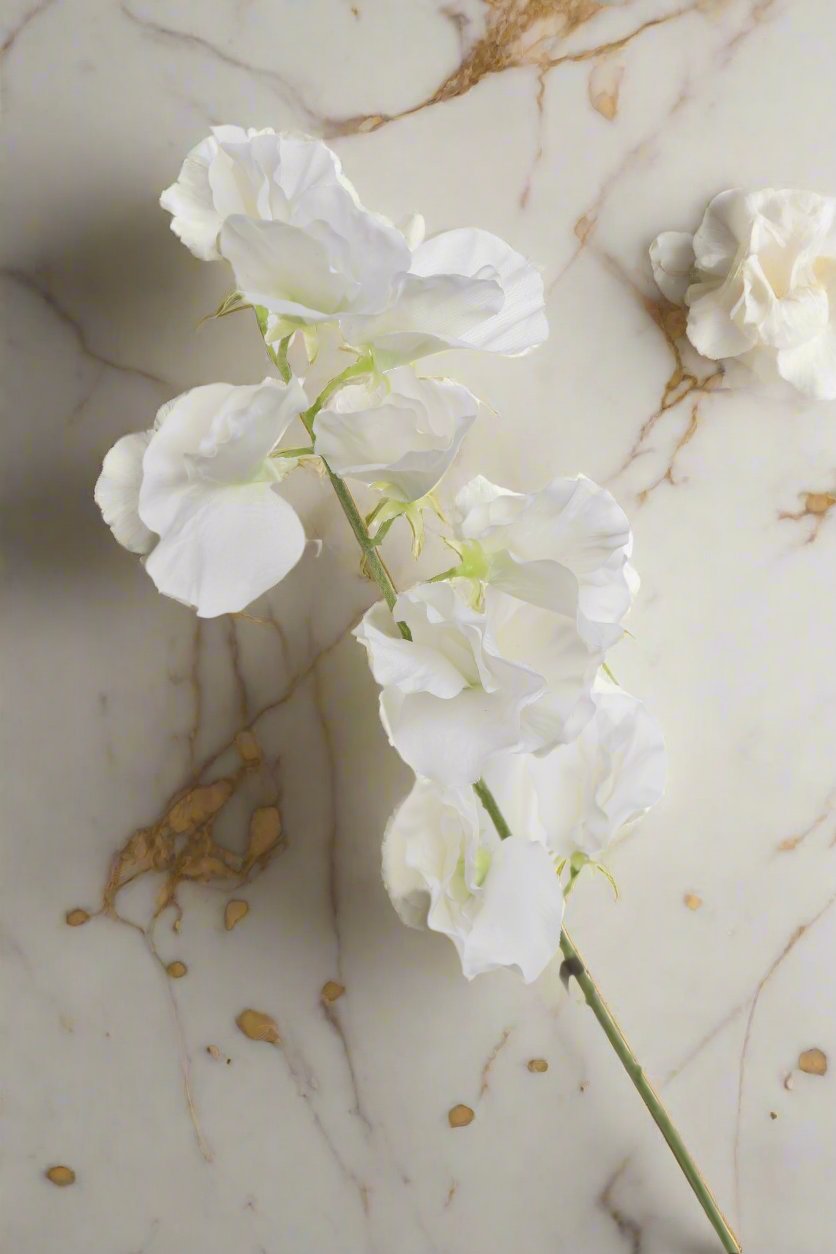 Pretty silk white sweet peas