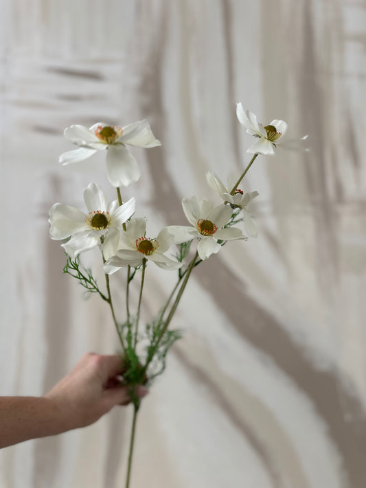 Elegant White Faux Cosmos Daisy Stem