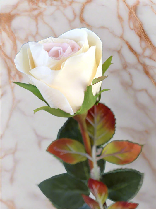 Faux Elegant Light Apricot Crown Rose Bud Stem