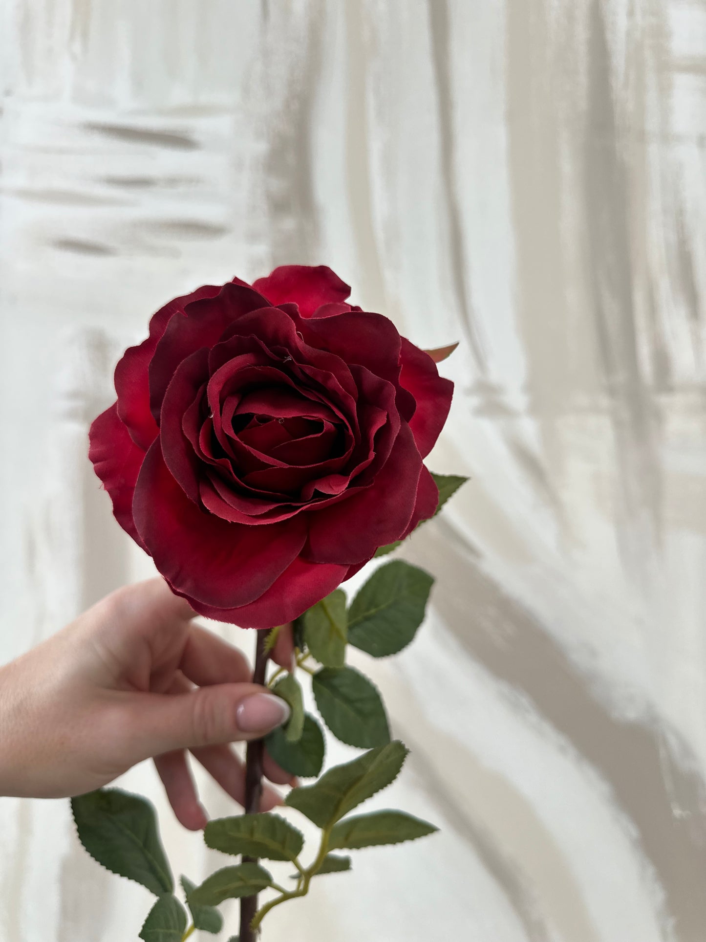 Faux Luxe Red Hybrid Tea Rose Stem