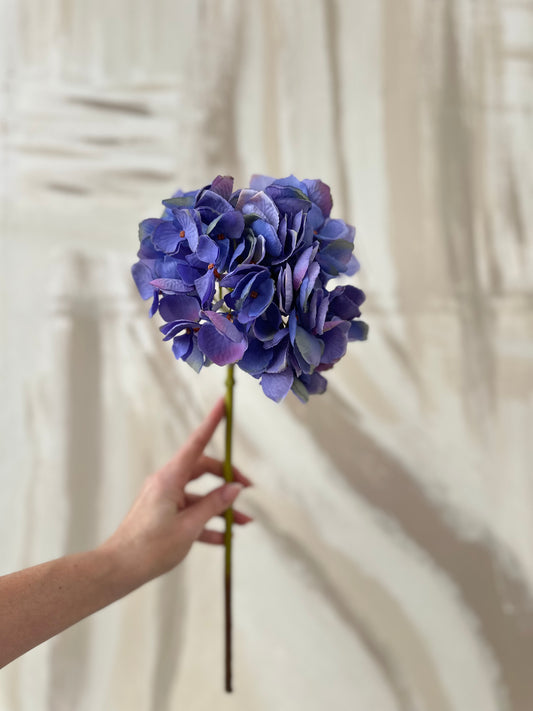 Mixed Deep Blue Faux Hydrangea Medium Stem