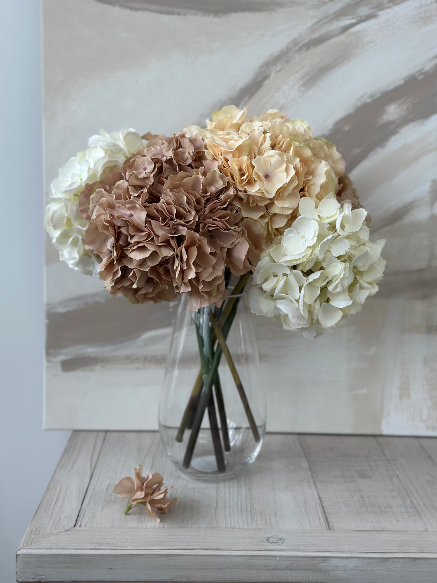 Modern Nature Cream, Brown and Gold Faux Hydrangea Arrangement