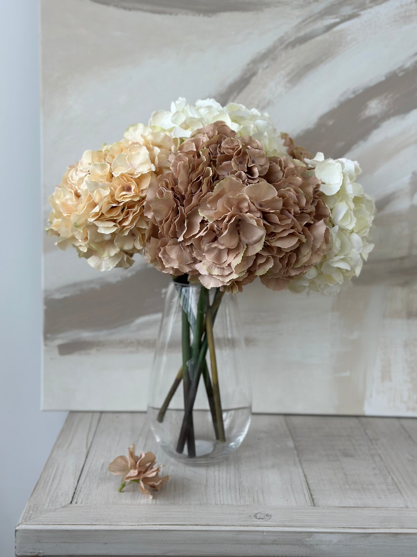 Modern Nature Cream, Brown and Gold Faux Hydrangea Arrangement