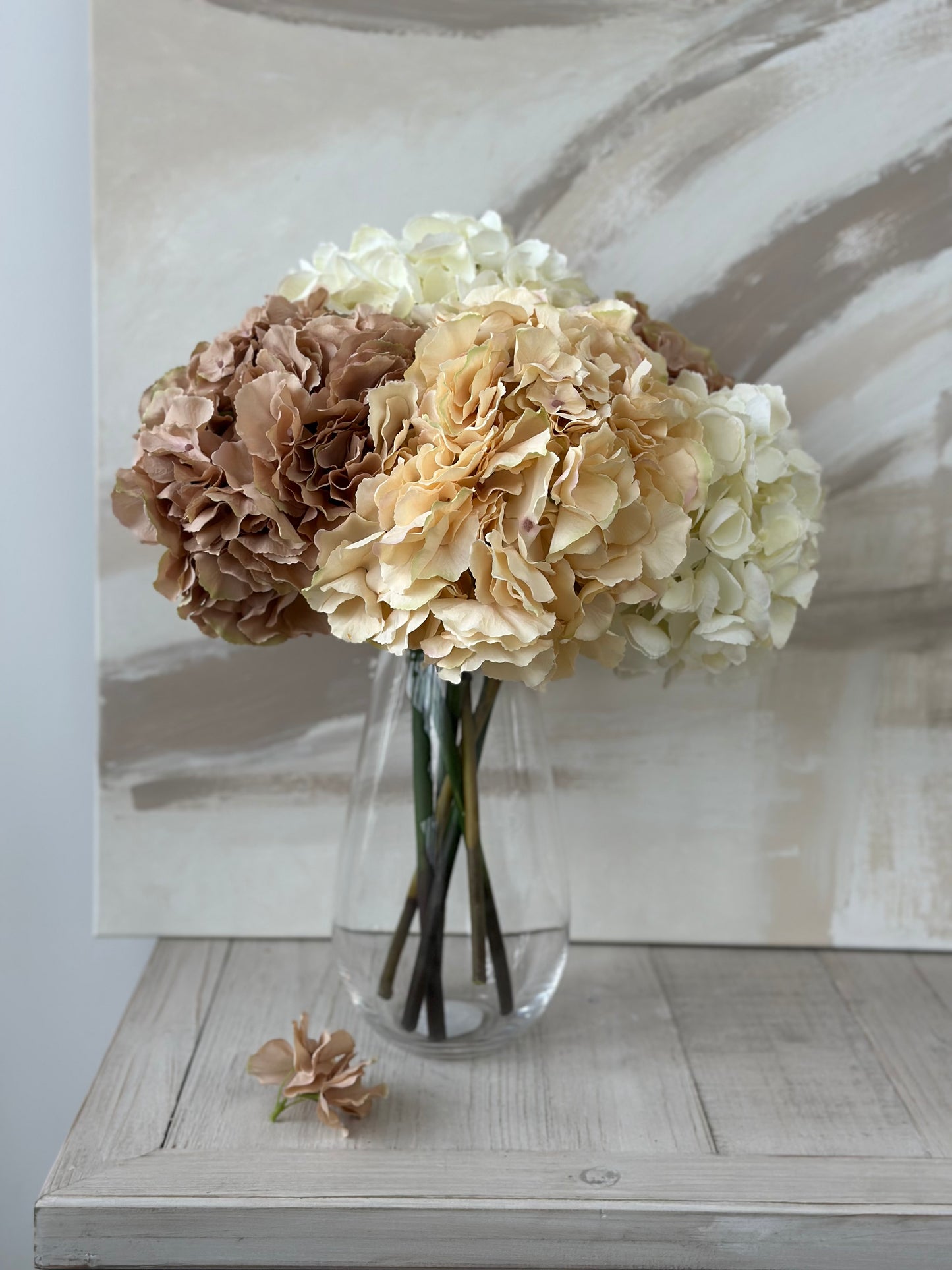 Modern Nature Cream, Brown and Gold Faux Hydrangea Arrangement