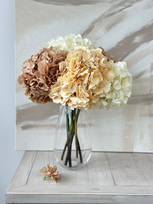 Modern Nature Cream, Brown and Gold Faux Hydrangea Arrangement