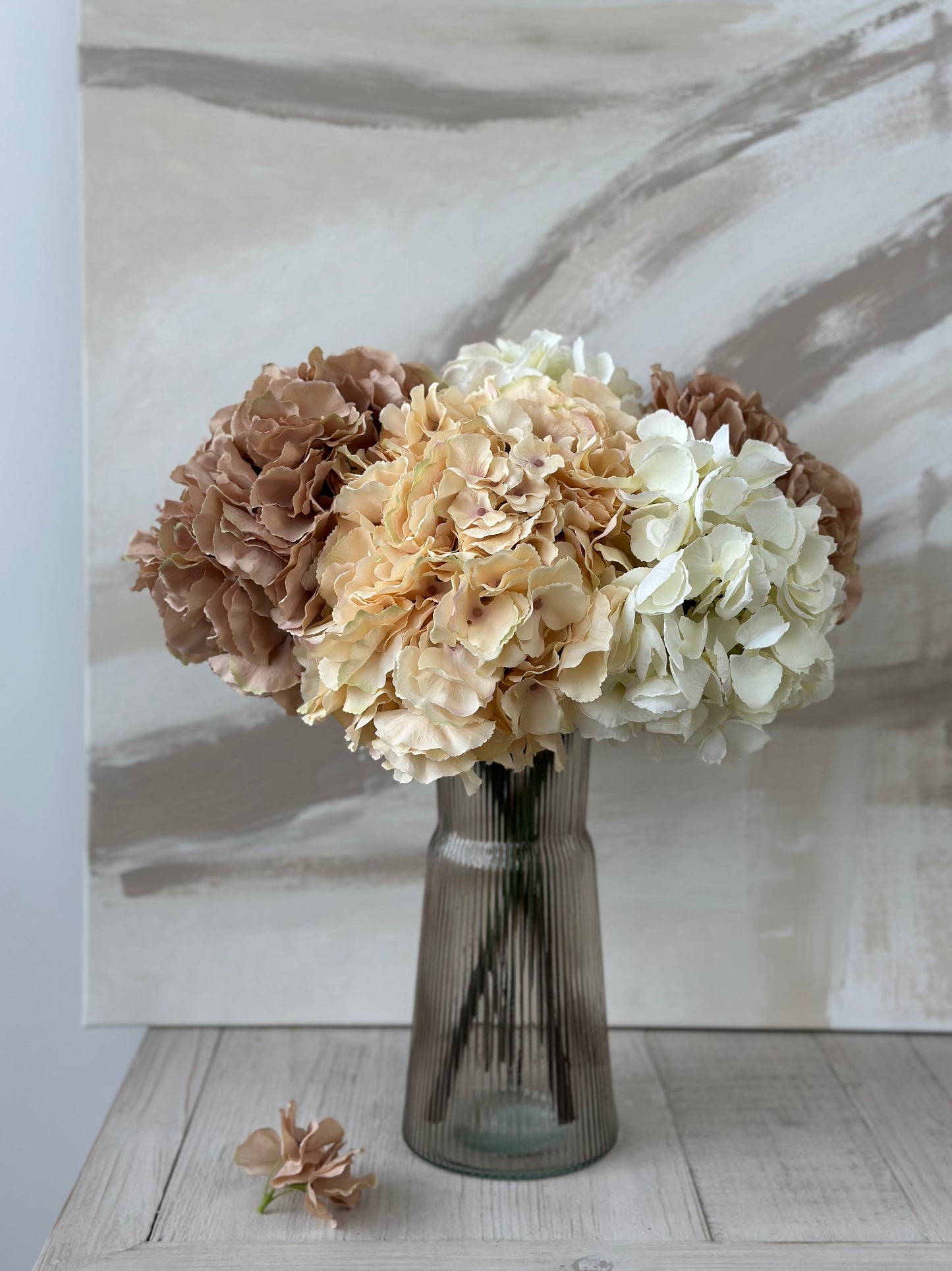 Modern Nature Cream, Brown and Gold Faux Hydrangea Arrangement