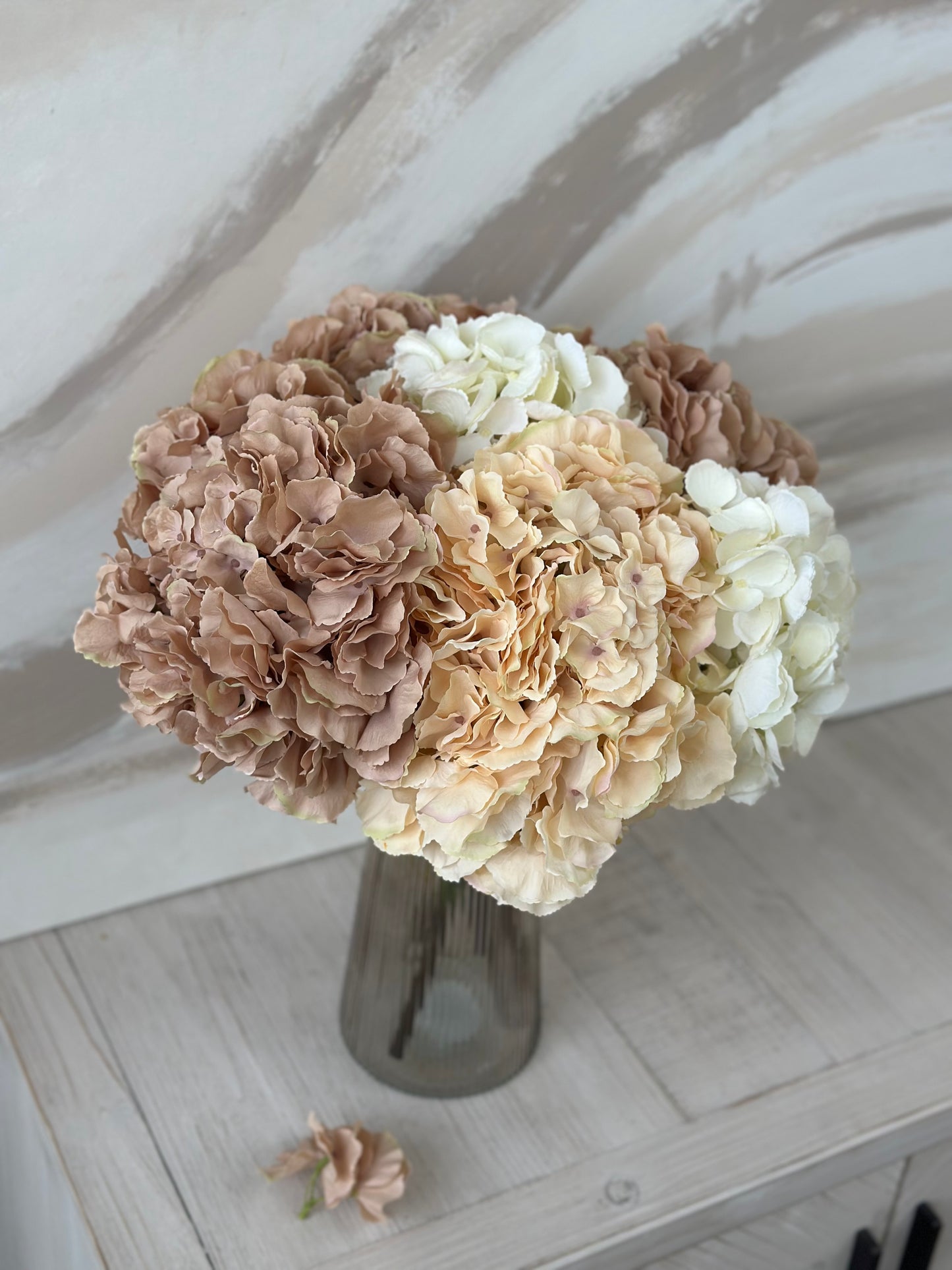 Modern Nature Cream, Brown and Gold Faux Hydrangea Arrangement