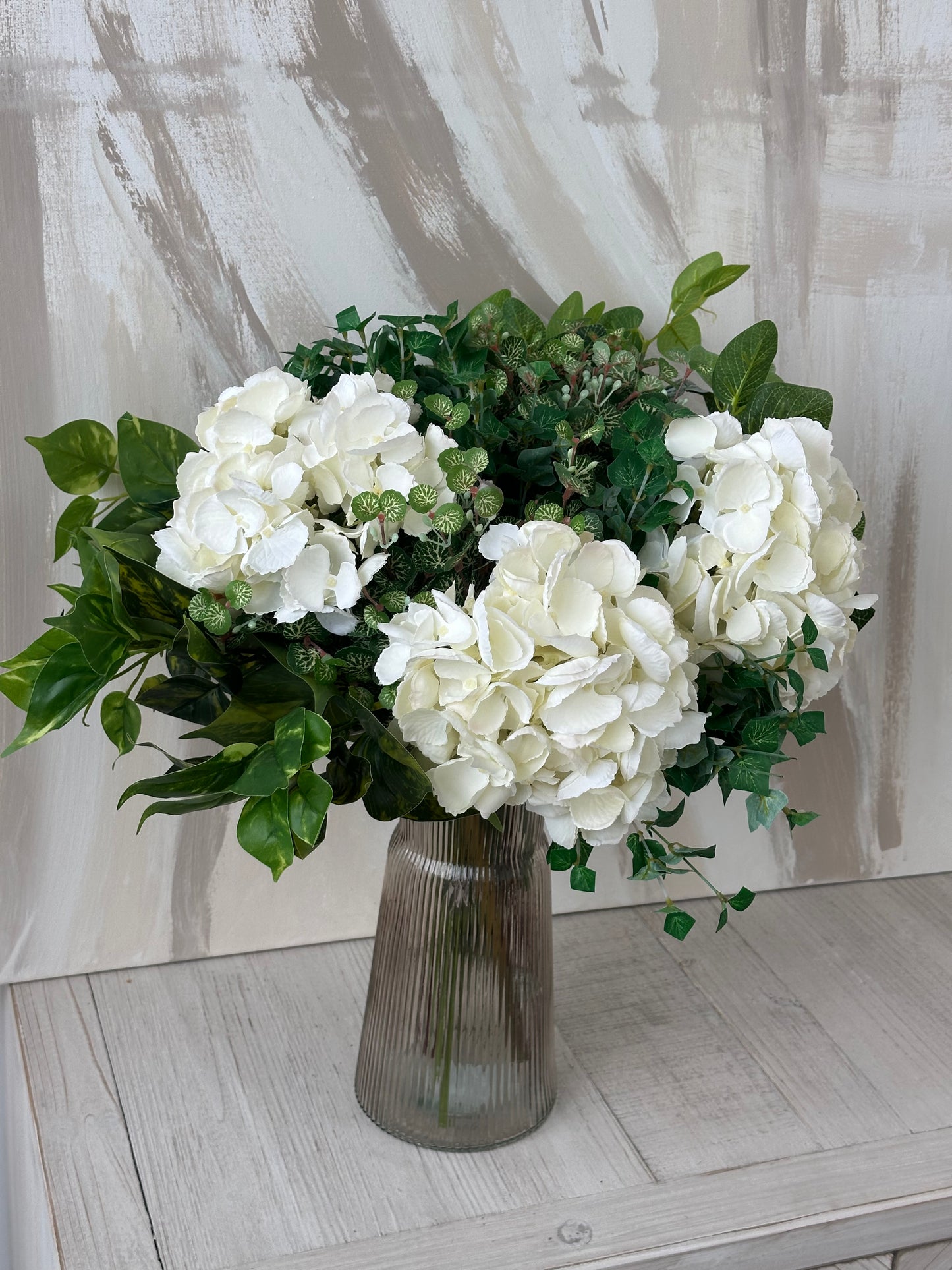 White Elegant Faux Hydrangea Medium Stem