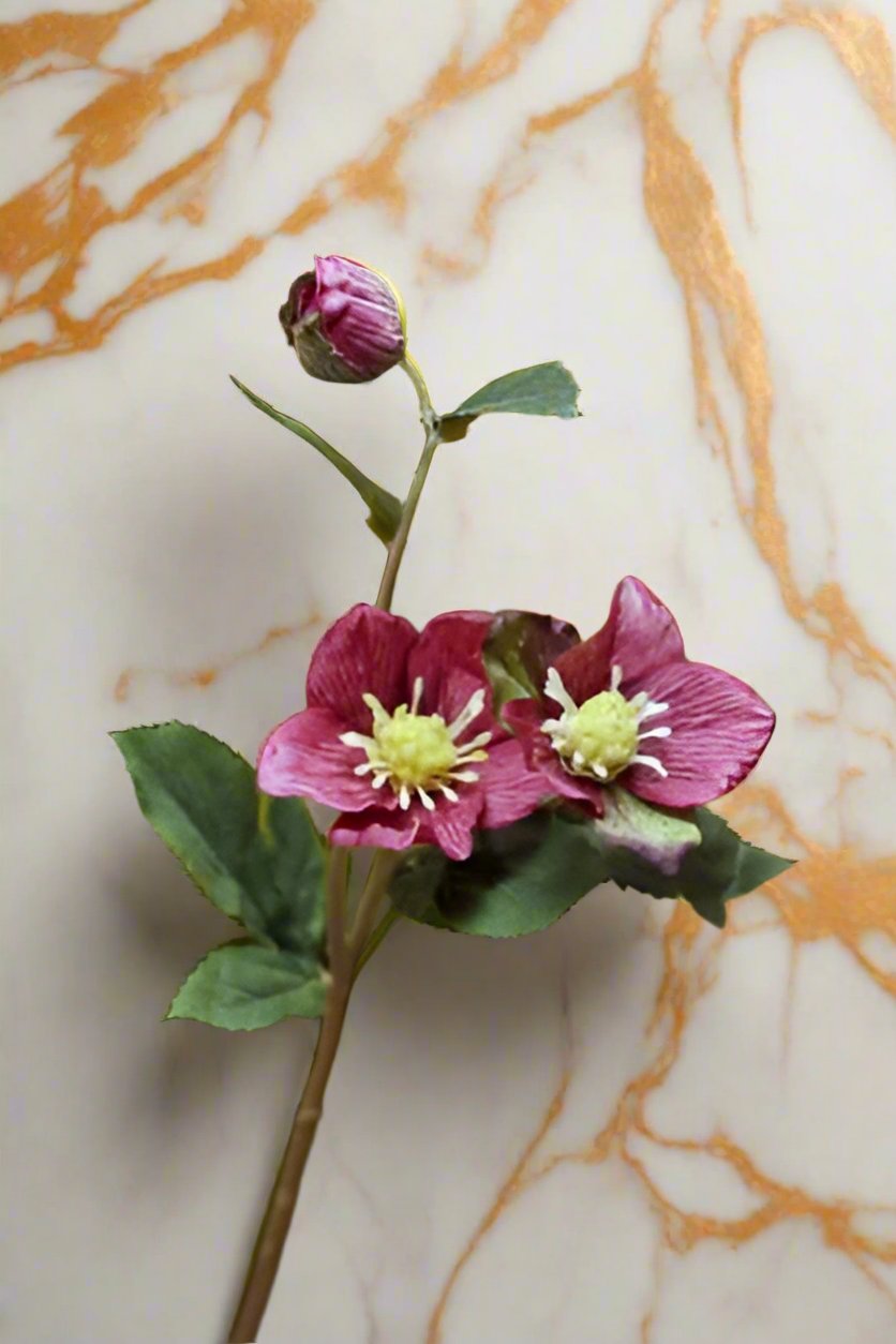 Faux Deep Pink Hellebores Stem