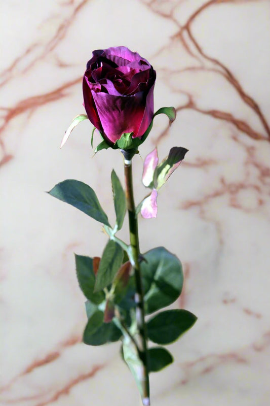 Faux Elegant Burgundy Crown Rose Bud Stem