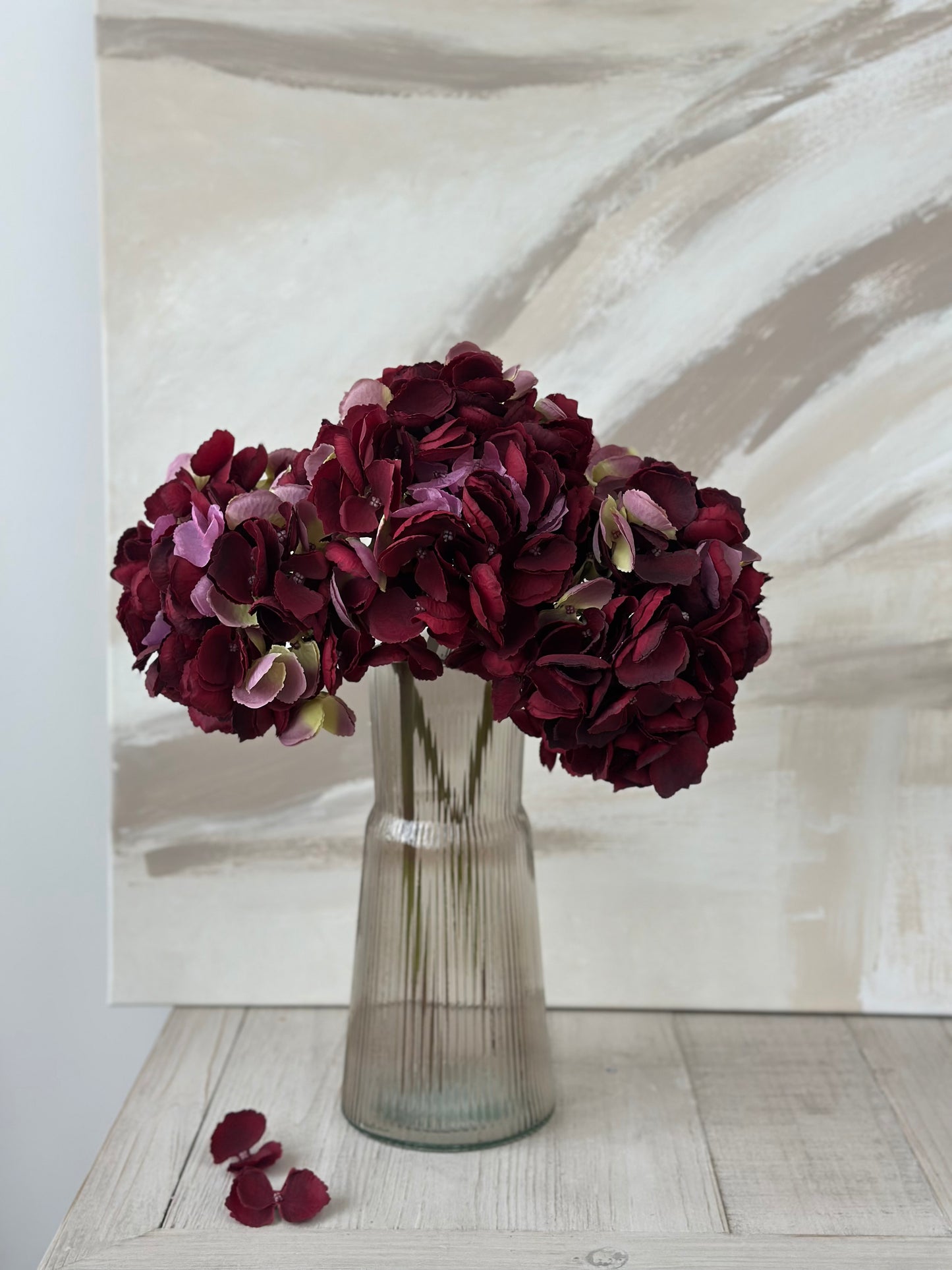 Mixed Deep Red Faux Hydrangea Medium Stem