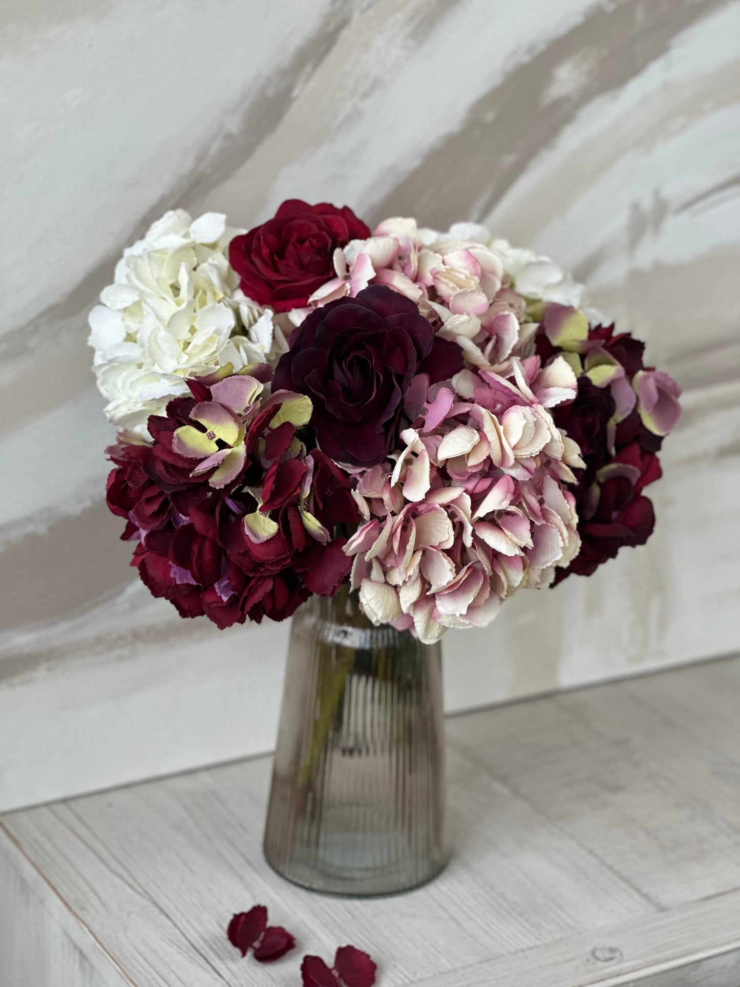 Romance Red and Pink Faux Rose and Hydrangea Arrangement