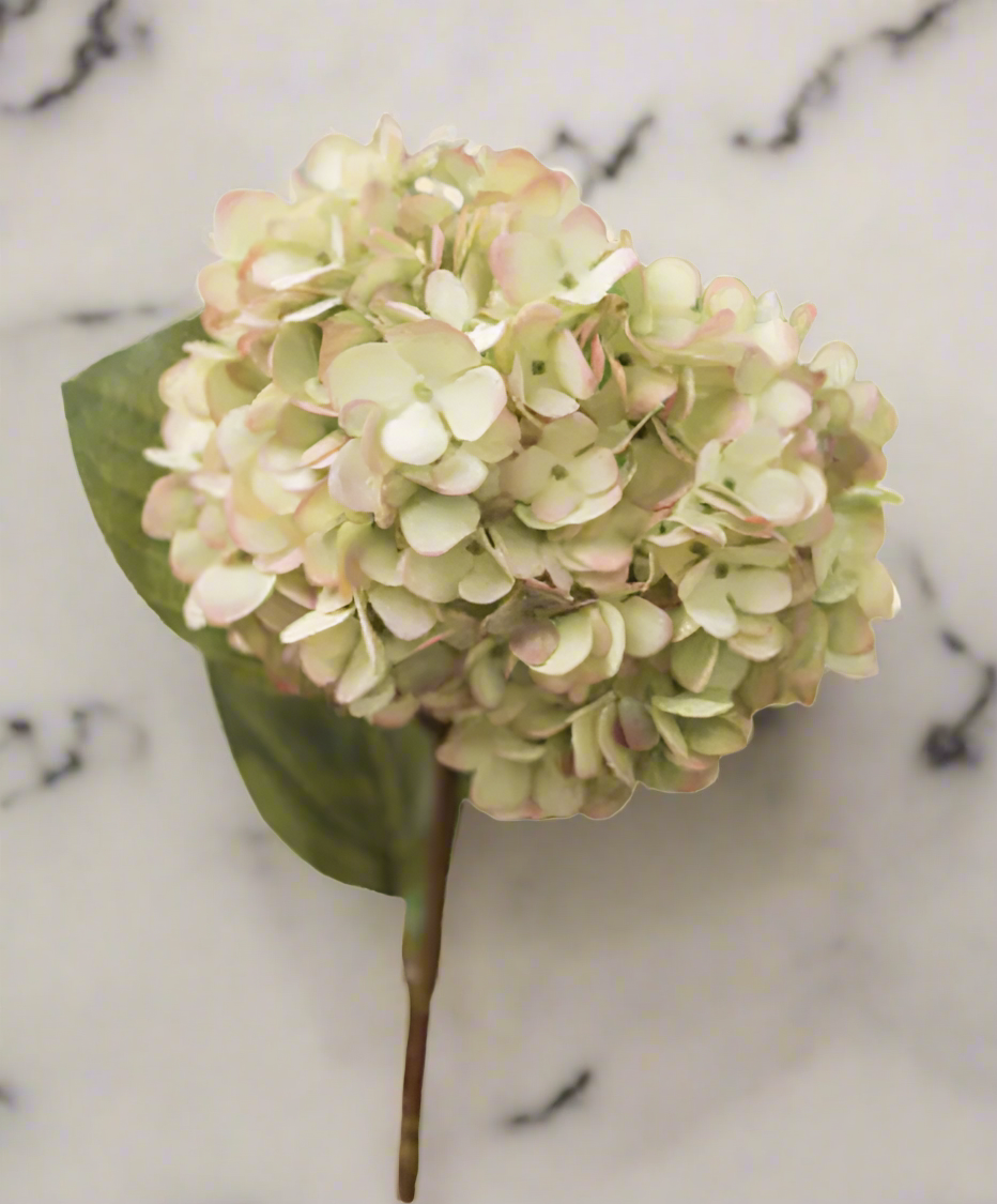 Faux Palest Green Hydrangea Stem