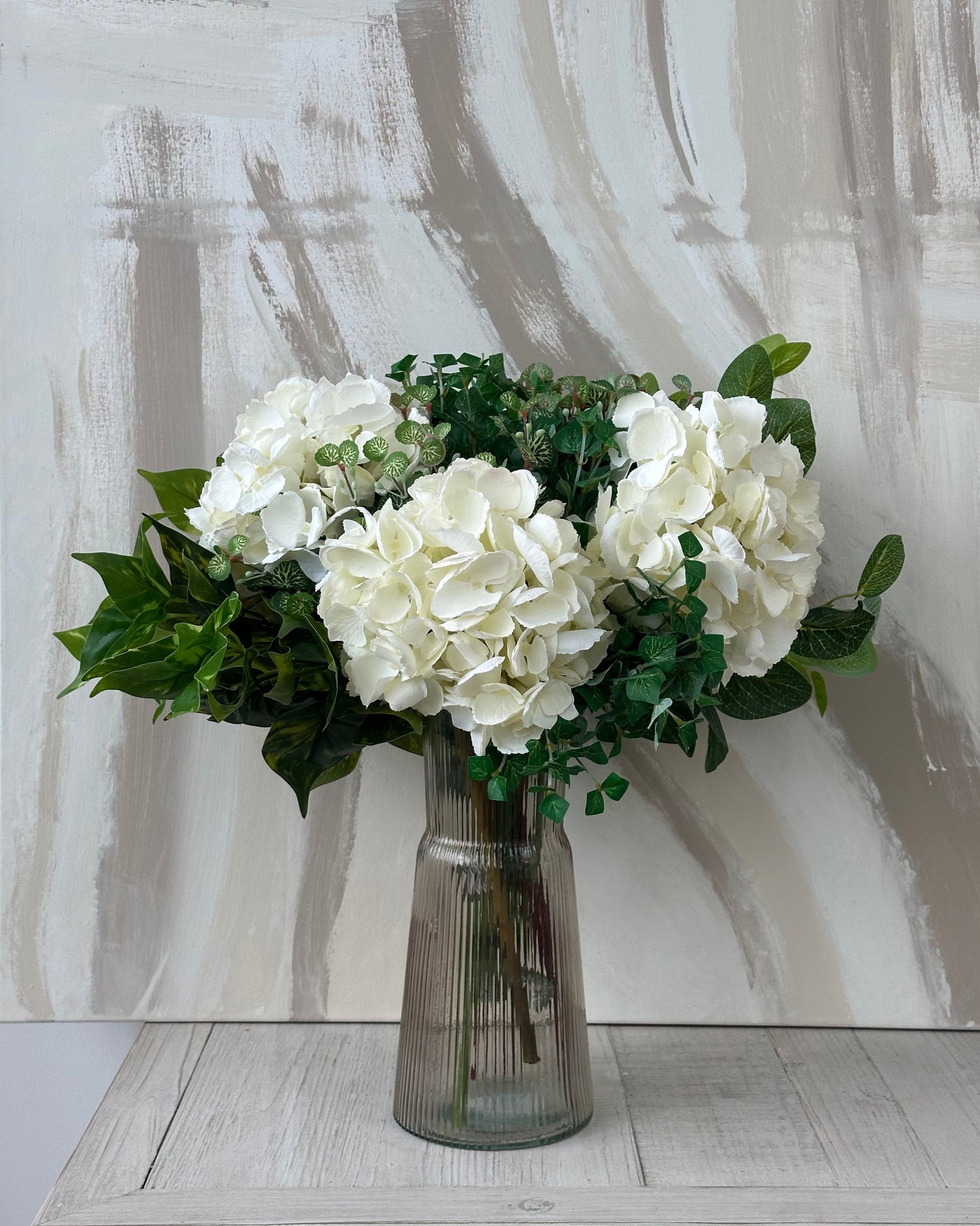 Signature White Faux Wild Spring Hydrangea Arrangement