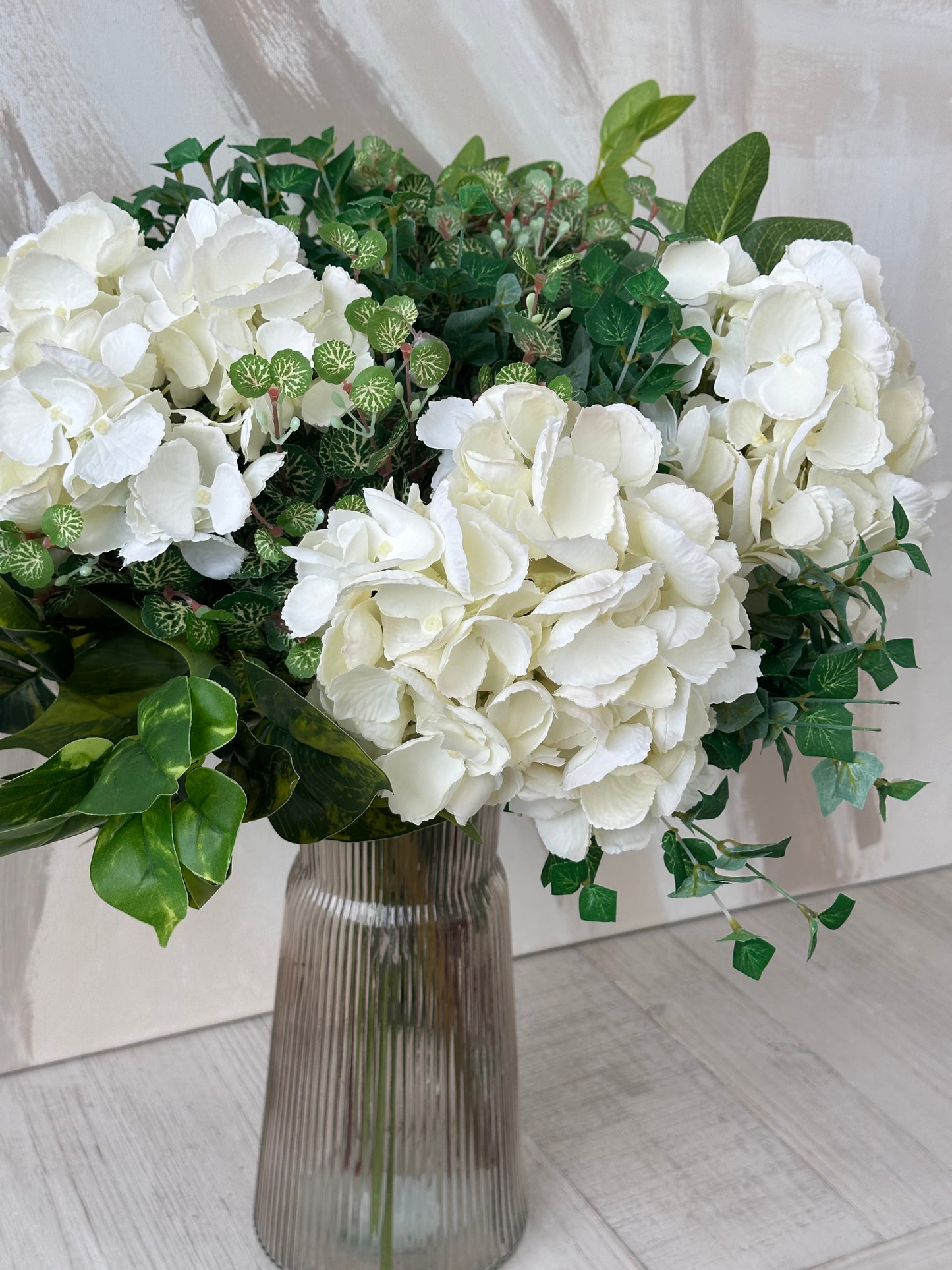 Signature White Faux Wild Spring Hydrangea Arrangement