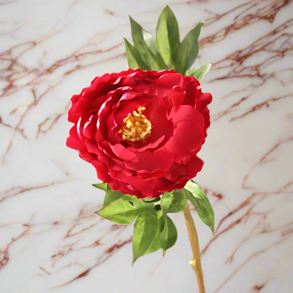 Red Faux Peony With Small Bud Stem