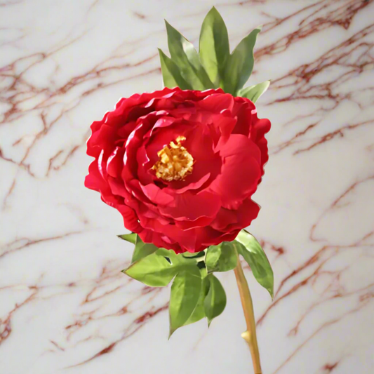 Red Faux Peony With Small Bud Stem