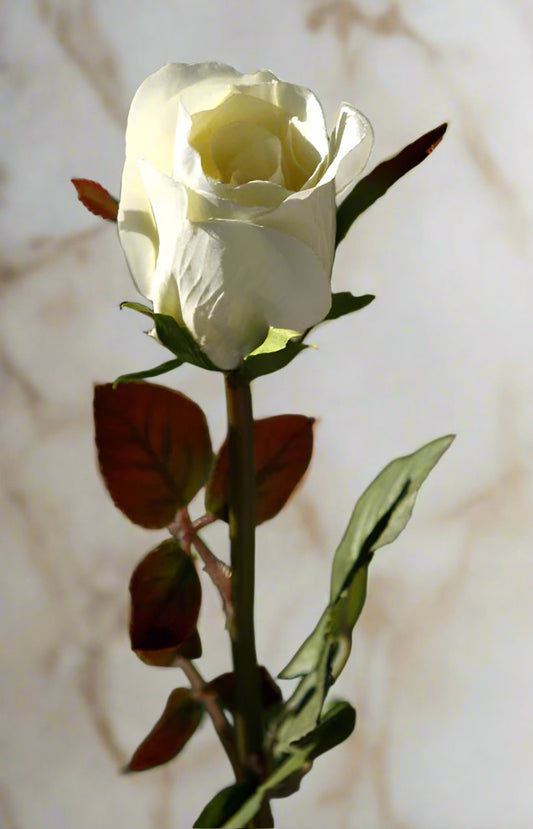 Faux White Elegant Crown Rose Bud Stem