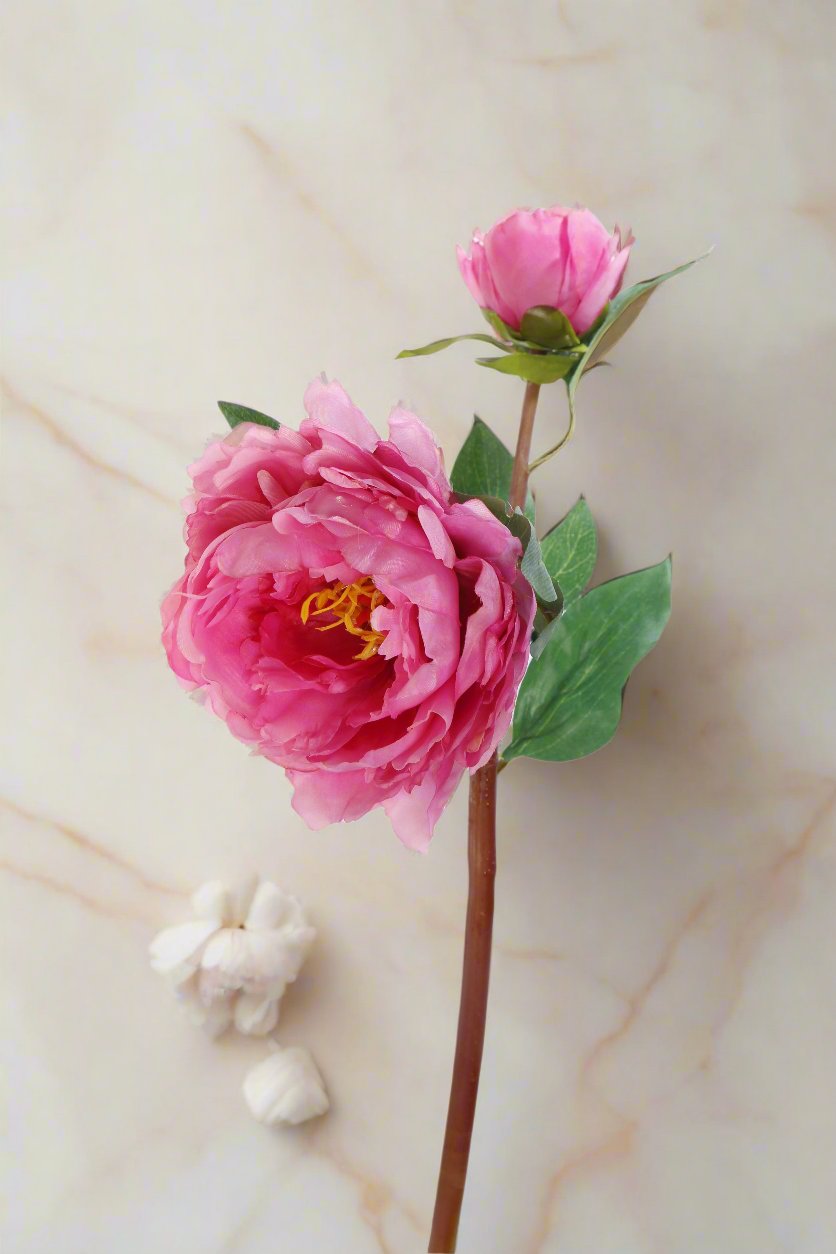 Hot Pink Faux Peony With Small Bud Stem