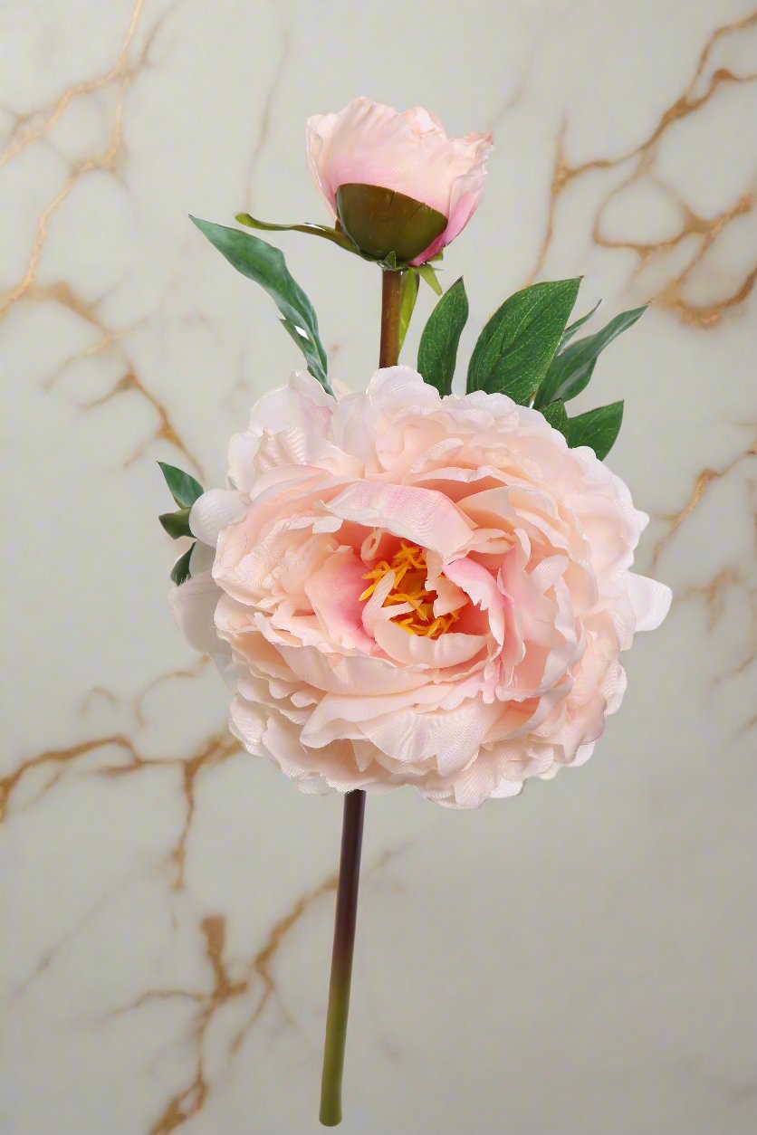 Blush Pink Faux Peony With Small Bud Stem