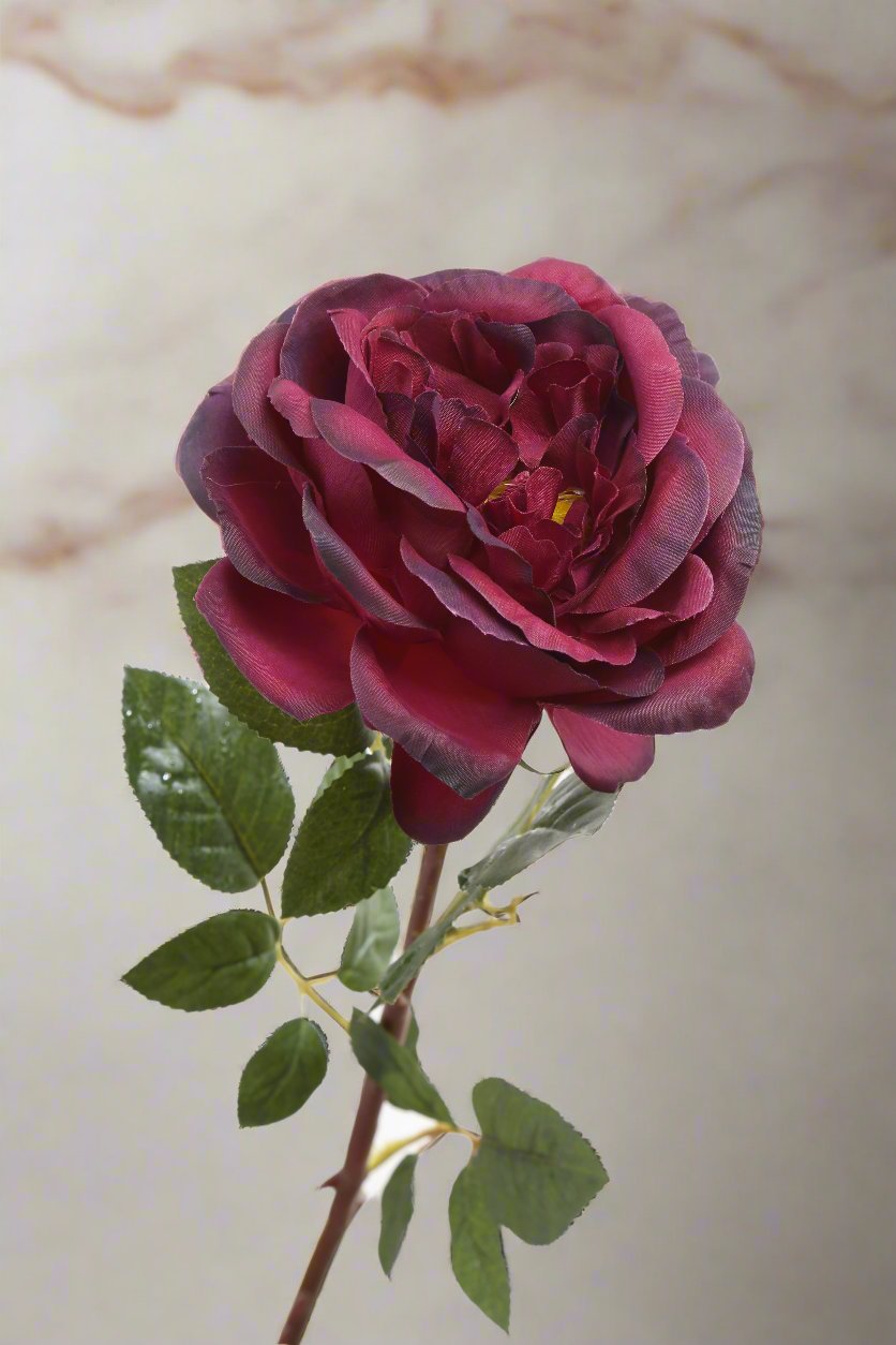 Stunning artificial dark red Old English rose bud